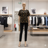 تیشرت نخی گلدار مشکی زنانه